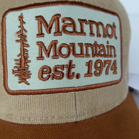 Marmot Retro Embroidered Fine Wale Corduroy Trucker Hat Mesh Cap NWT - Picture 2 of 9